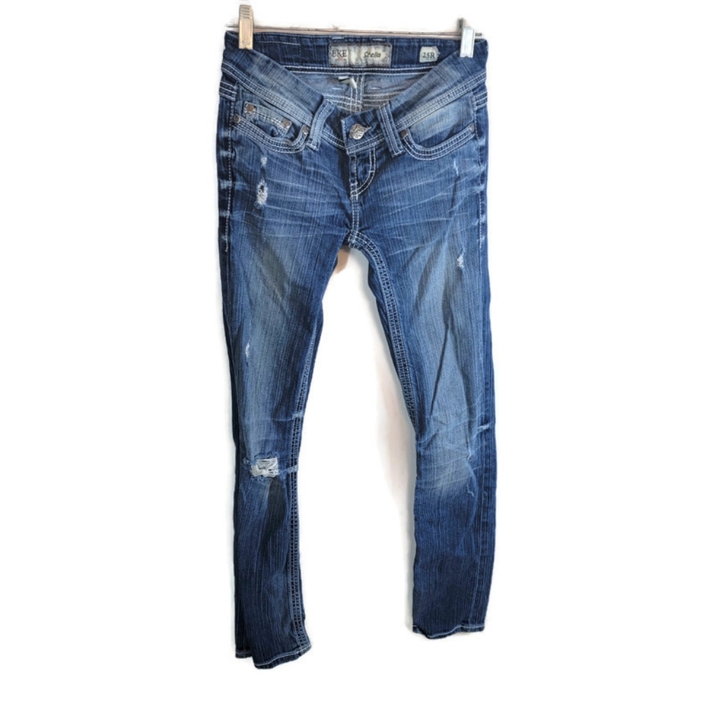 BKE Stella Low Rise Distressed Straight Leg Jeans - Picture 2 of 15